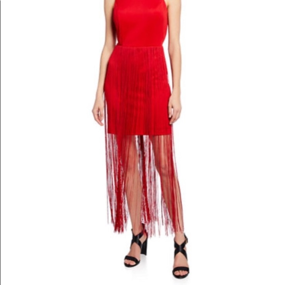 Bebe Fringe Red Midi Dress